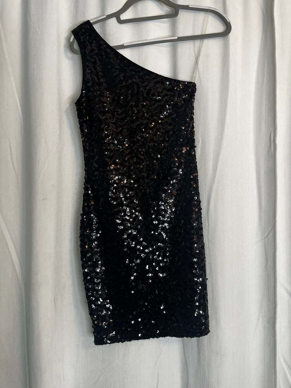 Anna-Kaci California Black Sequin One Shoulder Mini Dress
